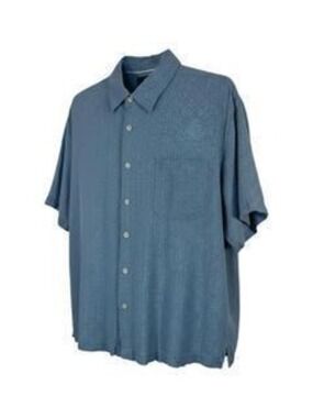 Mens Toscano Short Sleeve Button Down Shirt L Blue